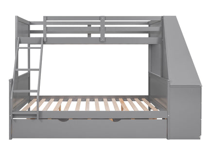 Bunk Bed With Trundle And Built In Desk, 3 Storage Drawers And Shelf