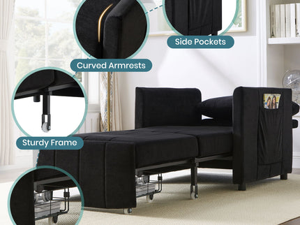 Upholstered Convertible Sleeper Sofa With 5 Position Backrest, Side Pockets, Storage