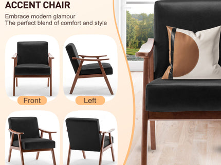 Mid Century Modern Accent Chair With Solid Wood Frame And Extra Thick Backrest
