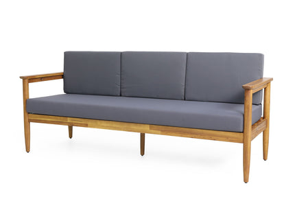 Outdoor 3 Seater Sofa With Cushion And Teak Acacia Wood - Dark Gray