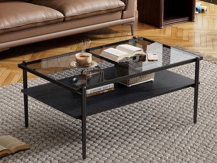 Rectangle Coffee Table With Tempered Glass Top And Legs, Modern Table For Living Room