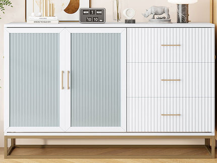Murphy Bed With Frosted Glass Doors Design, Fake Drawers, Metal Legs