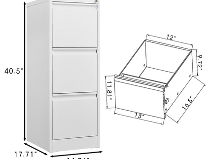 Durable Metal 3 Drawer File Cabinet With Lock For Office Storage