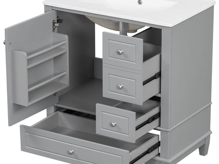 Freestanding Bathroom Vanity With Sink, Soft Close Door, 3 Drawers