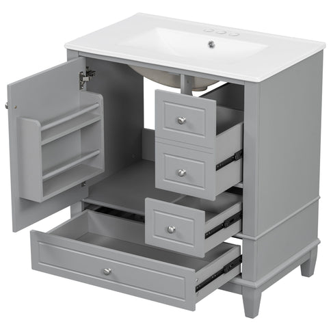 Freestanding Bathroom Vanity With Sink, Soft Close Door, 3 Drawers