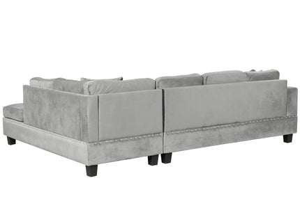 Modern Sectional Sofa With Storage Ottoman, L - Shape Couch With 2 Pillows And Cup Holders
