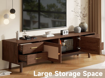 70" TV Stand With Doors For TVs Up To 80", Media Console With 4 Drawers & Cable Holes - Dark Brown