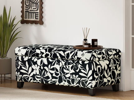 Luxury Storage Ottoman With Floral Patterned Fabric, Soft-Close Hinges, Multi Functional