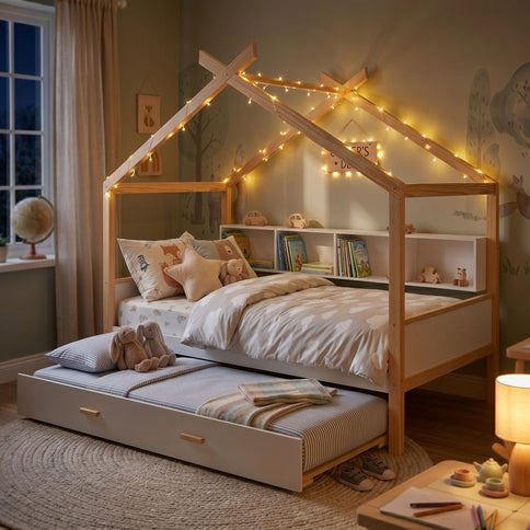 House Bed With Bookshelf Storage