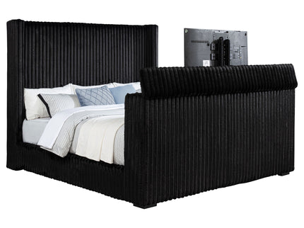 Lyman - Eastern King Wingback TV Bed With Integrated TV Lift And Power Strip - Black