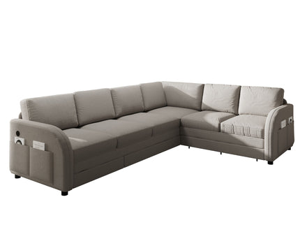 L-Shaped Couch With Pull-Out Bed, Convertible Sleeper Sofa With Side Pocket & USB Port