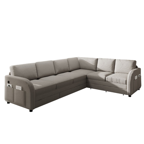 L-Shaped Couch With Pull-Out Bed, Convertible Sleeper Sofa With Side Pocket & USB Port