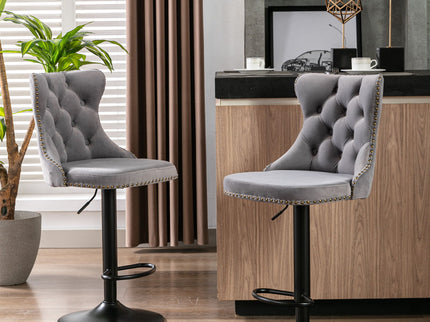Swivel Barstools Adjusatble Seat Height, Modern Upholstered Bar Stools With Backs Comfortable Tufted For Home Pub And Kitchen Island (Set of 2)
