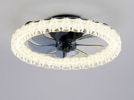 LED Light Source And Remote Control, 3000 - 6500K Dimmable Flush Mount LED Fan Light, 6 Speeds, Quiet DC Motor - Matte Black