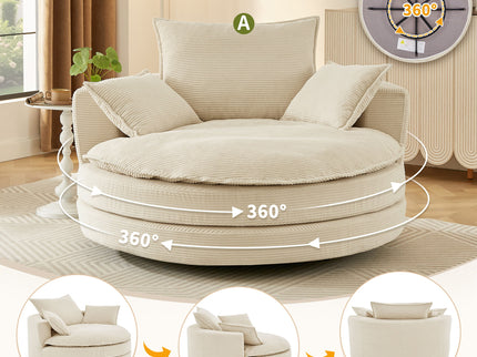 360° Swivel Accent Barrel Chair With Dual Layer Cushion And 3 Removable Pillows