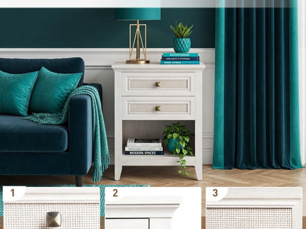 Nightstand With 2 Drawers & Shelf - White
