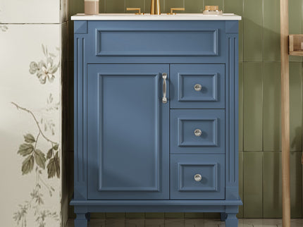 Bathroom Vanity With Ceramic Sink, Compact Cabinet With 2 Drawers And Adjustable Shelf - Blue