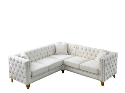 L-Shaped Corner Sofa, 5 Seater Sectional With Tufted Design