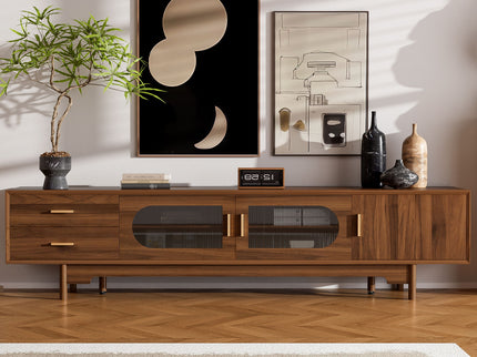 Modern TV Stand With Fluted Glass Doors & 2 Drawers