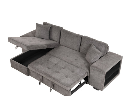 Modern L-Shape 3 Seat Reversible Sectional Couch, Pull Out Sleeper Sofa With Storage Chaise And 2 Stools For Living Room Furniture Set