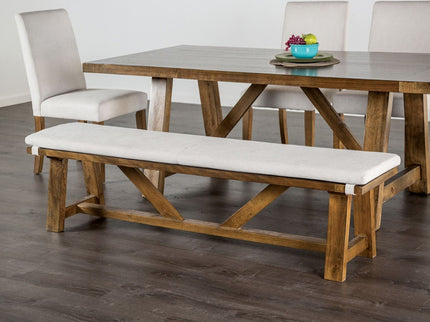 Upholstered Bench With Trestle Base - Brown / White
