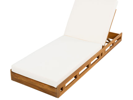 Premium Acacia Wood Lounge Chaise Set With Water Resistant Cushions, Adjustable Recline - Cream / Teak