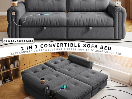 2 In 1 Convertible Sofa Bed For Living Room - Dark Gray - Fabric