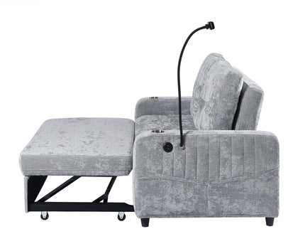 Modern Loveseat Pull Out Sofa Bed With Adjustable Backrest, Two Cup Holders, A Phone Holder, Three Charging Ports And Side Storage Pockets For Living Room