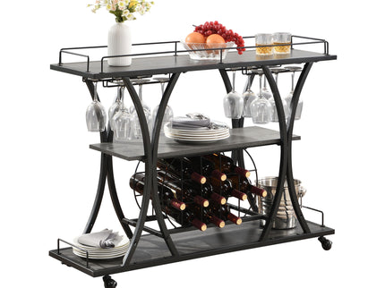 Industrial Bar Cart Kitchen Bar & Serving Cart For Home With Wheels 3 Tier Storage Shelves - Black / Gray