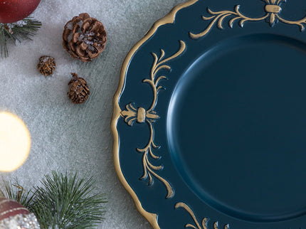 Plastic Charger Plate (Set of 8) - Blue / Gold / Polypropylene