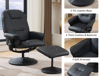 360° Swivel Reclining Chair With Wrapped Base, 5 Point Vibration Massage