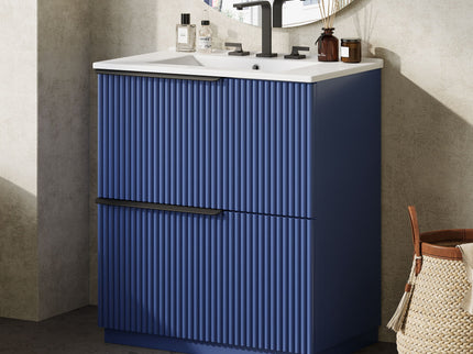 Fluted Bathroom Vanity With Ceramic Sink, Freestanding Cabinet
