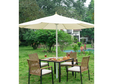 5 Piece Patio Dining Table Set, Acacia Wood Table Top With Umbrella Hole