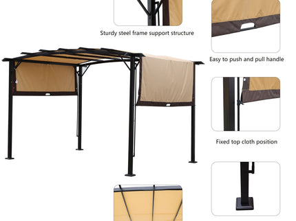 Outdoor Patio Pergola Gazebo - Steel Frame Sun Shelter With Retractable Canopy