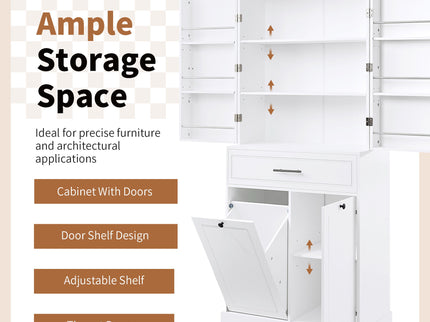 Freestanding Bathroom Storage Cabinet With Doors, Drawers, And Tilt Out Laundry Hamper - White