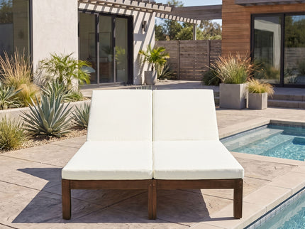 Adjustable Outdoor Patio Lounge Chair 2 Seater Recliner - Beige / Walnut