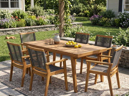 7 Piece Outdoor Patio Dining Set With Table And 6 Arm Chairs - Brown / Dark Gray / Teak