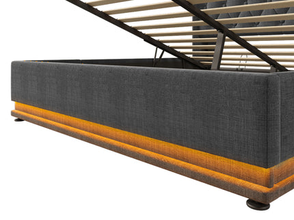 Upholstered Bed, 360 Surround LED Function, Remote Control, Hydraulic Storage Bed With USB, Type-C Charging (Without Mattress)
