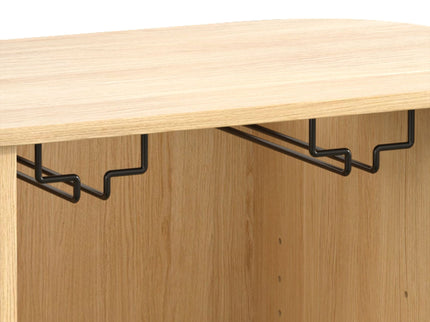Fluted Wine Bar Cabinet With 8 Grid Wine Rack, 5 Level Adjustable Shelves, 2 Glass Holders