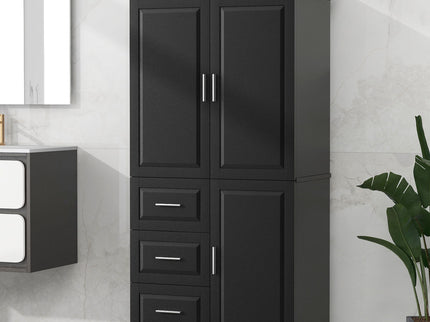 Tall Wide Storage Cabinet With Doors, 3 Drawers