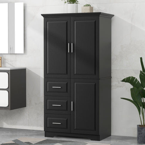 Tall Wide Storage Cabinet With Doors, 3 Drawers