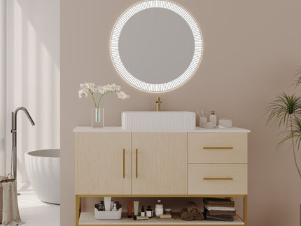 Bathroom Vanity With Vessel Sink Accent Free Standing Cabinet - Ameican White Oak / Gold / White