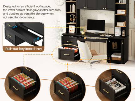 Computer Desk With Hutch, Workstation With Desk Grommet & Keyboard Tray