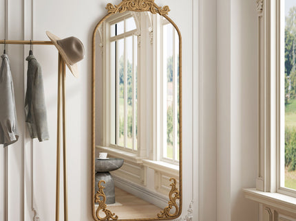 Full Body Arched Mirror With Vintage Carved Applique