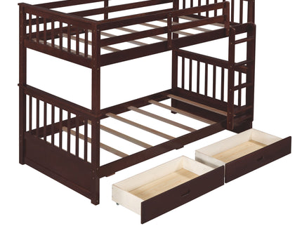 Bunk Bed With Ladders And 2 Storage Drawers
