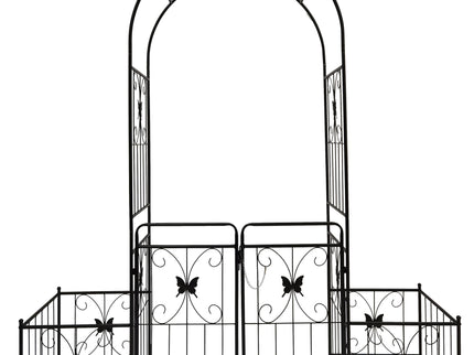 Metal Garden Arch With Gate High Climbing Plants Support Rose Arch Outdoor - Black