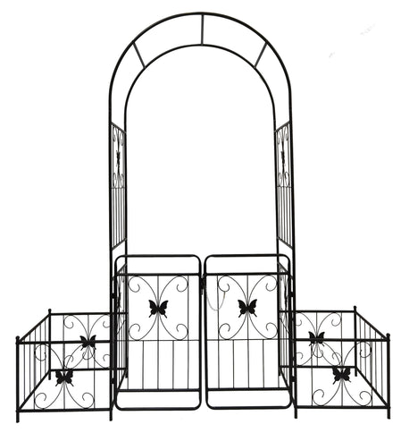 Metal Garden Arch With Gate High Climbing Plants Support Rose Arch Outdoor - Black