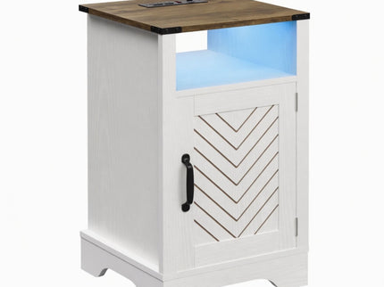Farmhouse Nightstand With Charging Station & Storage