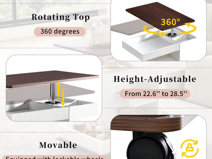 Adjustable End Table With Wheels, 360°Rotating Top And Storage Space