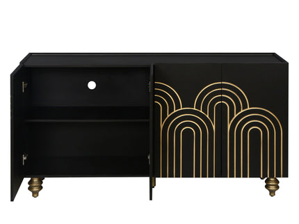 Modern Fluted Sideboard Buffet With Storage, Curve Element, 4 Doors With Adjustable Shelves
